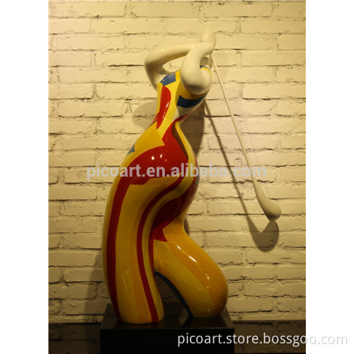 modern fiberglass painted sculpture, golf lady decoration